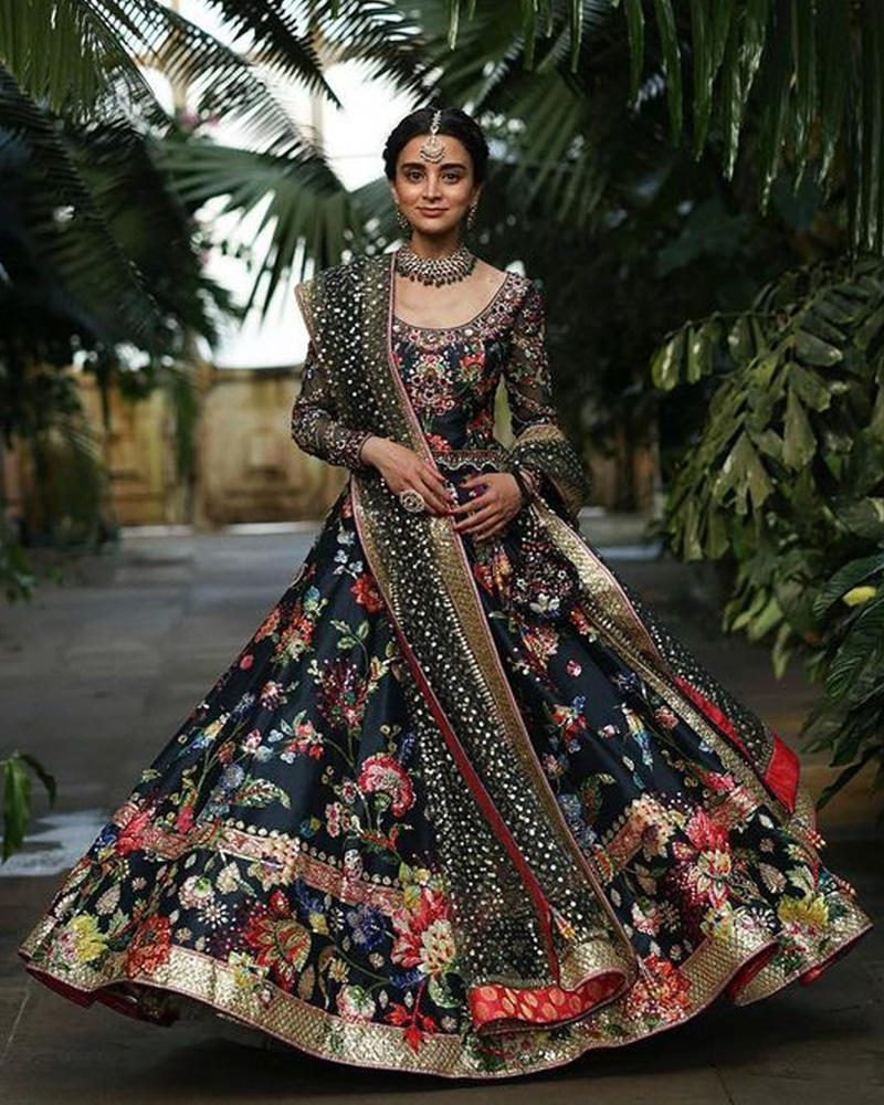 Picture of Gulshan wears one of our latest lehnga cholis, with precious crystal detailing, to perfection!