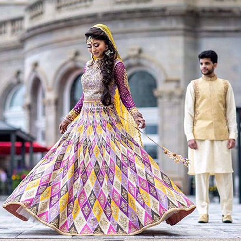 Picture of Raazia spotted wearing a signature #nomiansari lehenga choli at her mehndi