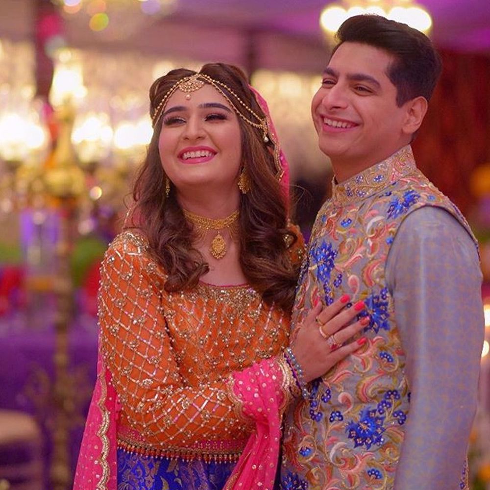 Picture of The beautiful couples wears #nomiansari at their #mehndi in #karachi