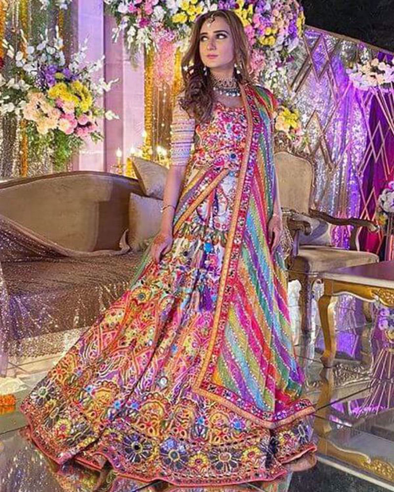 Picture of With dazzling colours and intricate embroidery, Minhal’s look is complete with a gorgoues multi coloured, mirror worked dupatta