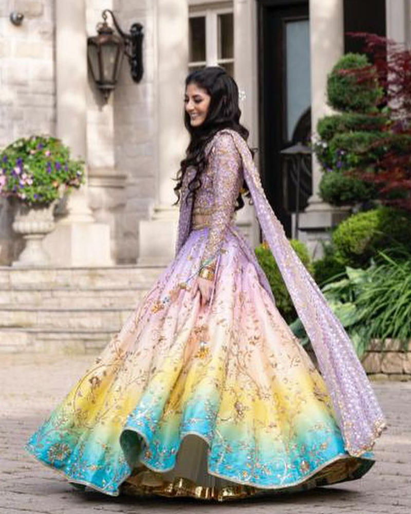 Picture of A dreamy bride in our perfect ombre lehnga choli in pastel summer colour.